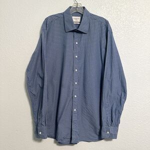 Ledbury Shirt Mens Size XL Blue Green Check 100% Cotton Casual Button Up Slim